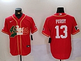 Men's San Francisco 49ers #13 Brock Purdy Red With Patch Cool Base Stitched Baseball Jersey,baseball caps,new era cap wholesale,wholesale hats